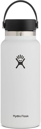 Термобутилка Hydro Flask з нержавіючої сталі, вакуумна ізоляція, велика шийка, герметична кришка Flex Cap, 946 мл, біла і чорна