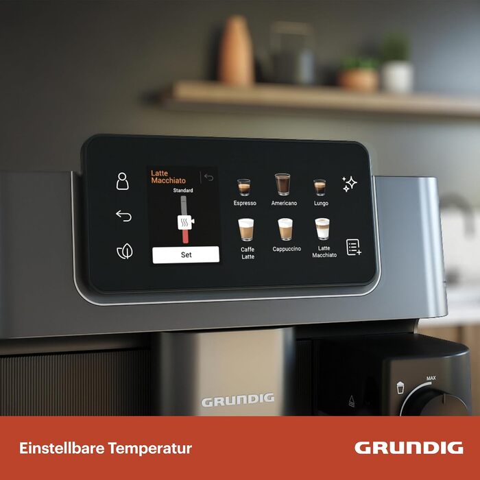 Кавомашина автоматична Grundig KVA 8230, 19 бар, сталева кавомолка, капучинатор, підігрів чашок, чорний/сріблястий