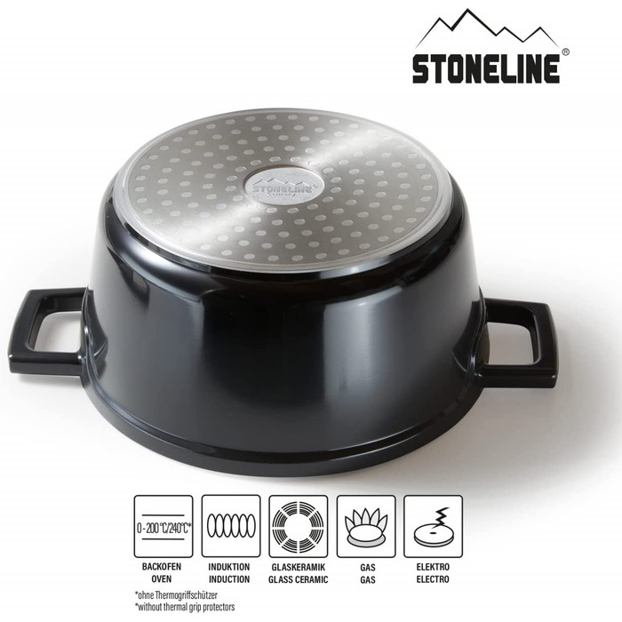 Каструля Stoneline для індукції 20 см, 2,6 л з кришкою, алюмінієва з антипригарним покриттям та кам'яними частинками, для духовки, чорна