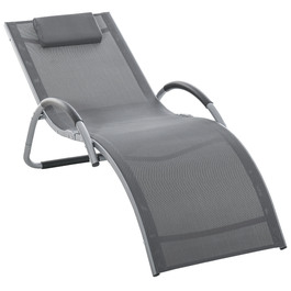 Outsunny Садові шезлонги з подушками Шезлонг Relax Lounger ергономічний алюмінієвий Texteline сірий 160 x 60 x 65 см