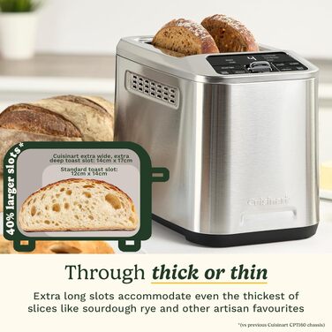 Тостер Cuisinart Smart Elite 2-слотовий | Нержавіюча сталь | Для хліба ручної роботи | Функція пам'яті | Підйомний механізм QuickView | Режими для бутербродів, підігріву та розморожування