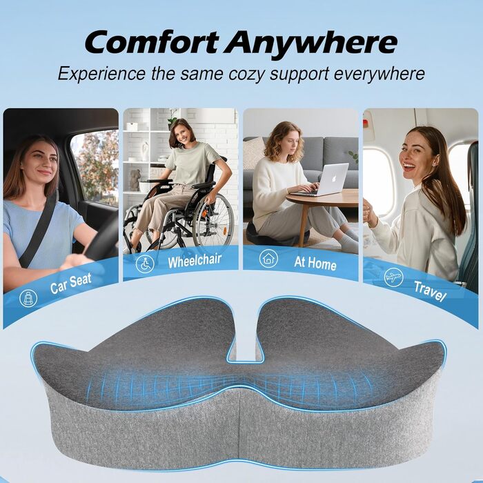 Подушка для офісного крісла Lofty Aim з Memory Foam: ергономічна, для куприка, при болях в спині та сідницях, для офісу, авто, літака, інвалідного візка – чорний та сірий
