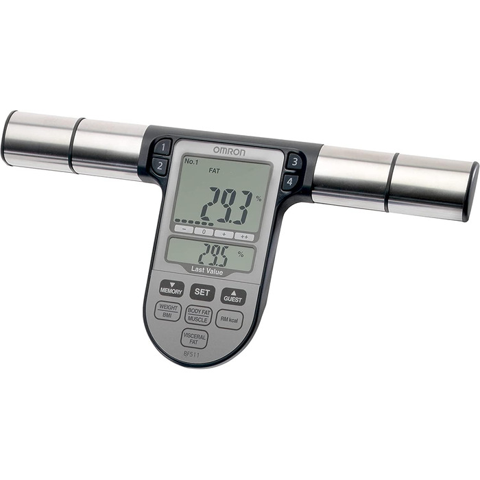 OMRON BF511 Аналізатор складу тіла, клінічно підтверджений, 8 високоточних сенсорів для вимірювання на руках і ногах, вимірює вагу, відсоток жиру, вісцеральний жир, м'язову масу, базовий обмін, синій