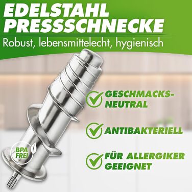 Електрична шнекова соковижималка GREEN-PRESS з нержавіючої сталі 304, BPA-free, для овочів, фруктів і селери, німецький бренд, тест-переможець 2023 року