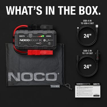 Бустер для автомобіля NOCO Boost X GBX75: Пусковий пристрій 2500A 12V Lithium Powerbank для бензинових двигунів до 8.5L та дизельних до 6.5L