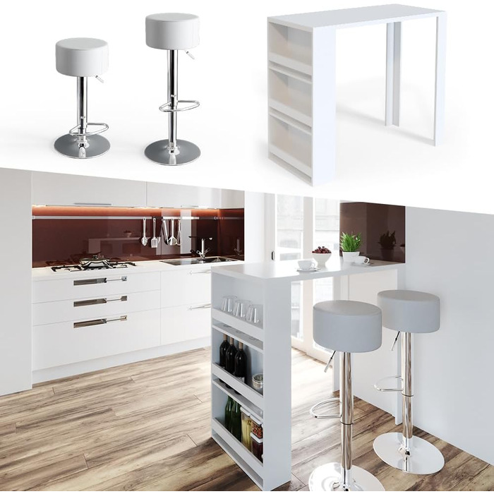 Набір барний стіл та табурети Vicco Bartisch-Set, 117 x 57 см, 2 табурети (білий)