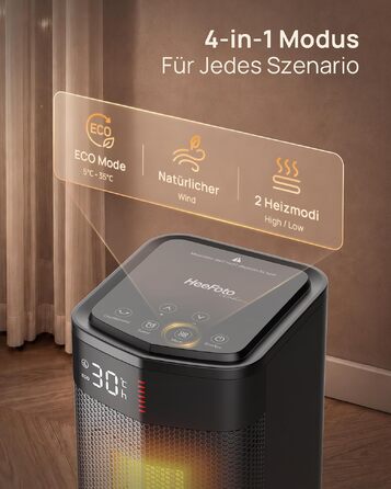 Енергоощадний керамічний обігрівач повітря PTC 2000W, електричний тепловентилятор, чорний