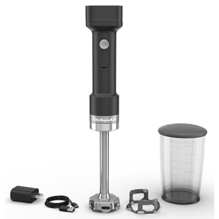 Блендер заглибний KitchenAid Go Cordless з акумулятором, 1л, чорний (матова чорна поверхня), з насадкою-міксером та подрібнювачем, нержавіюча сталь, захист від подряпин