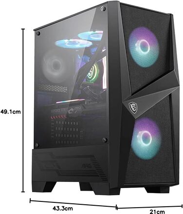 Корпус MSI MAG FORGE 100R Mid-Tower ATX, чорний, з RGB підсвіткою, 2x USB 3.1, 2x 120 мм A-RGB вентилятори, 1x 120 мм вентилятор