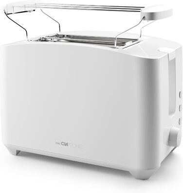 Тостер Clatronic TA 3801, 2 слоти, підставка для булочок, функції розморожування та підігріву, білий