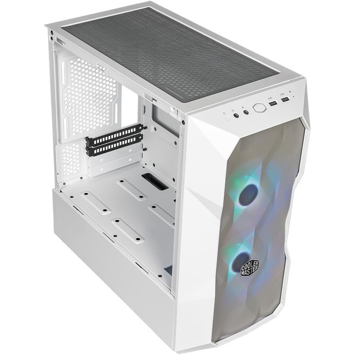 Корпус Cooler Master TD300 Mesh White Mini-Tower для Micro-ATX/Mini-ITX, білий, із сітчастою передньою панеллю для покращеного повітряного потоку, 2 ARGB-вентилятори 120 мм, бічна панель із загартованого скла, знімна верхня кришка, ARGB/PWM-хаб