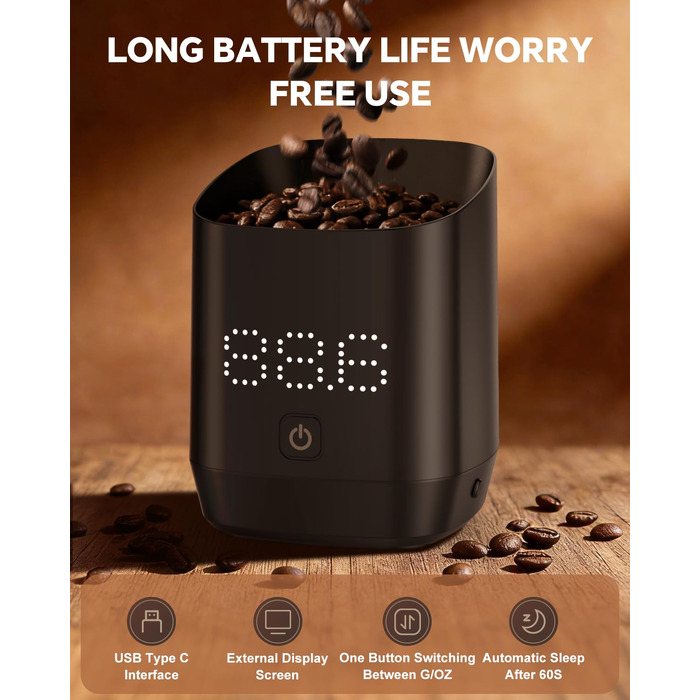 Ваги для кави цифровi Kaffee Waage для еспресо та пуровер, з таймером, аксесуар для бариста, мінімалістичний дизайн (чорні)