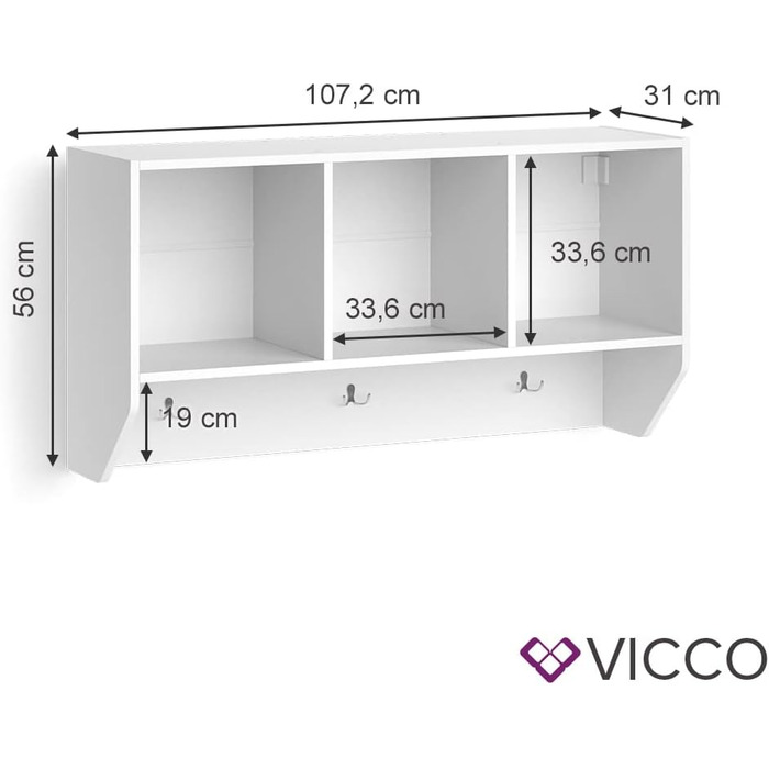 Настінна полиця Vicco Luigi для дитячої кімнати, біла, 107x56 см, без коробок