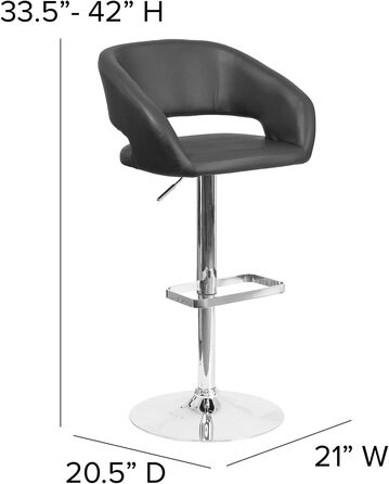 Барний стілець Flash Furniture, регульований по висоті, металевий, хромована основа, чорний вініл, 58,4×57,2×37,5 см