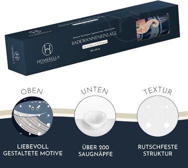 Дитячий килимок для ванни Homerella, антиковзний, 100% BPA-free, 100x40 см, з 2 гачками, шкірно-безпечний, стійкий до цвілі, можна прати, дизайн Deep Blue Ocean Friends