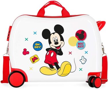 Дитяча валіза Disney Mickey Enjoy the Day, біла, 50x38x20 см, ABS, 34 л, 2,1 кг, 4 колеса, з кодовим замком, ручна поклажа