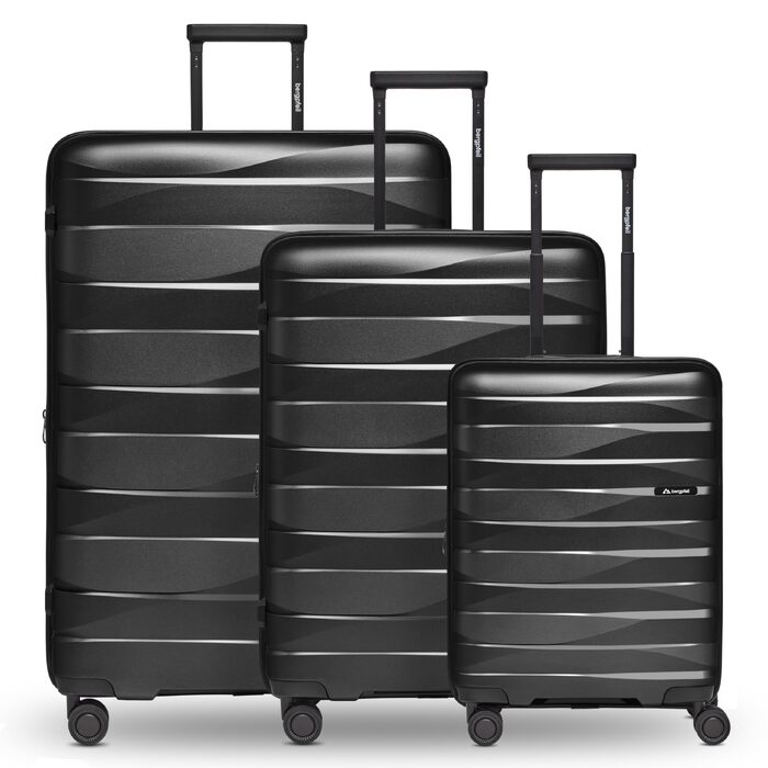 Валіза поліпропіленова 3-в-1 з розширенням, TSA-замок, подвійні колеса, чорний металік - ідеально для подорожей