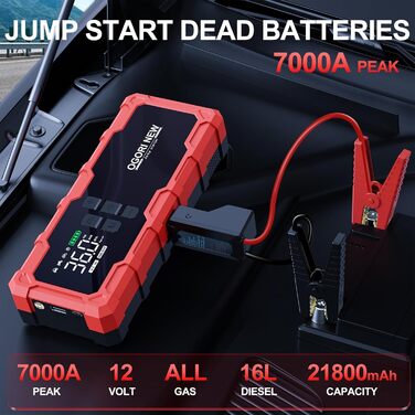 Powerbank з компресором Starthilfe для автомобіля, 6000A, LED ліхтарик, 12V, для 8L бензину/10L дизеля