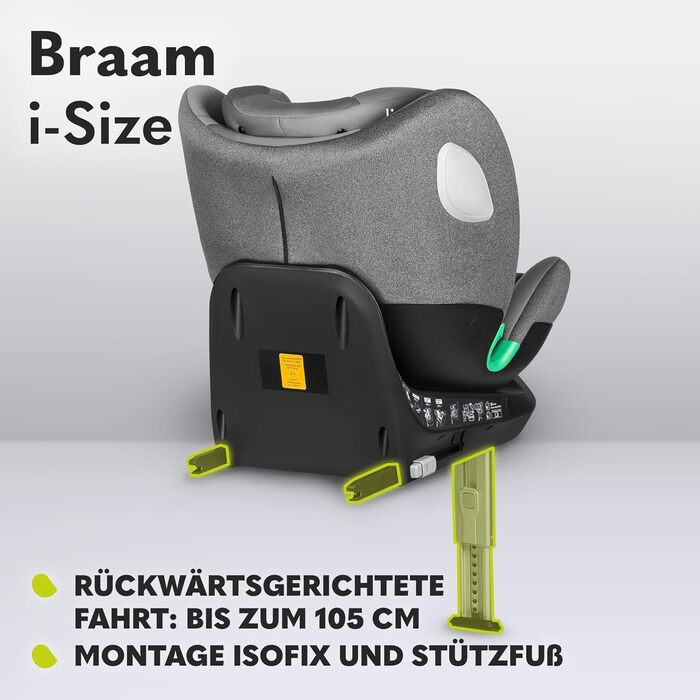 Дитяче автокрісло LIONELO BRAAM i-Size 0-36 кг, 360° обертання, ISOFIX, опора, регульовані підголівник і спинка, сіра вставка