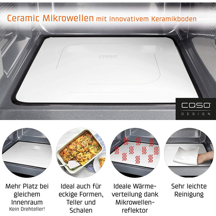 Мікрохвильова піч з грилем CASO MG 20 Ecostyle Ceramic, 20 л, керамічне дно, двоярусне приготування, сучасний дизайн