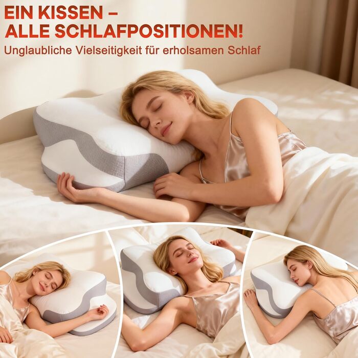 Подушка для шиї з Memory Foam - ортопедична подушка для сну, біла. Для тих, хто спить на боці, спині та животі