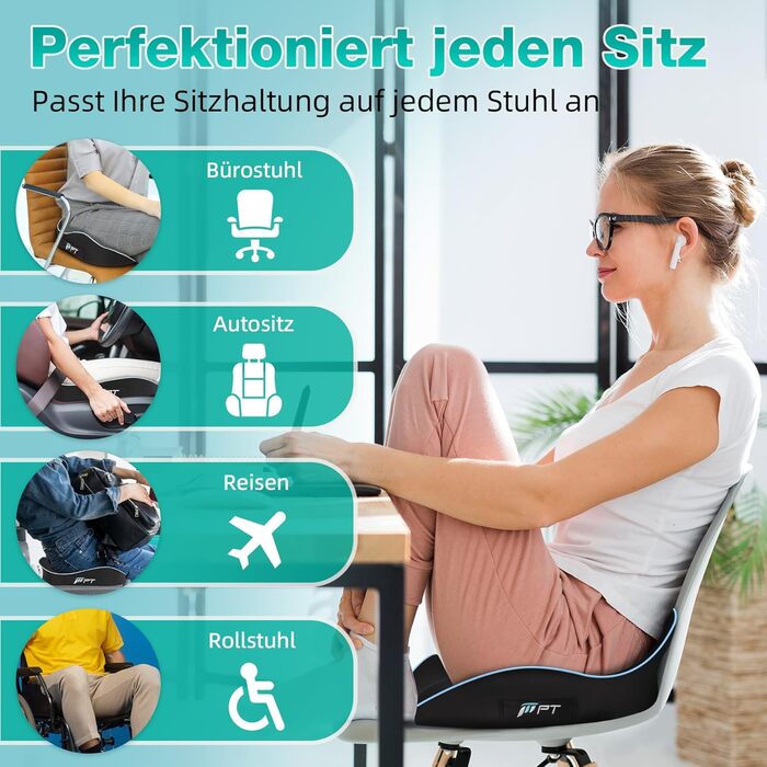 Ортопедична подушка POOTACK для сидіння з пам'яттю форми, ергономічна, для офісного крісла та автомобіля, знімає навантаження з куприка, покращує кровообіг, знімний чохол, розмір M