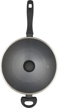 Вок Russell Hobbs 28 см Metallic Marble з антипригарним покриттям, сімейна універсальна сковорода з кришкою з загартованого скла для індукції