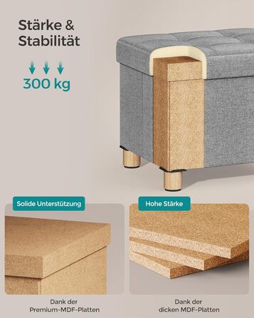 Складаний пуф SONGMICS з місцем для зберігання, тауп, 38x38 см, до 300 кг, для вітальні, спальні, гуртожитку