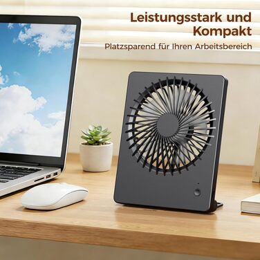 Портативний USB вентилятор TriPole з акумулятором 2000mAh, 3 швидкості, тихий (30дБ), регульований кут 180°, для офісу, подорожей - Чорний