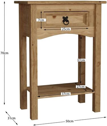 Консольний стіл Vida Designs Corona, масив сосни, 1 шухляда, коричневий, 53x35x73 см