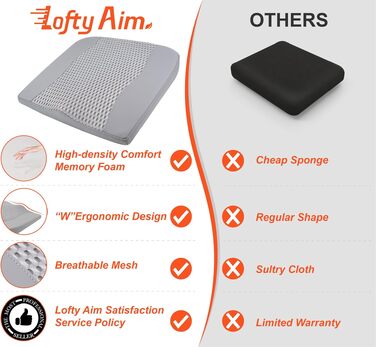 Автомобільна подушка Lofty Aim з піни Memory Foam для водія: підтримка спини, зняття болю при ішіасі, для автокрісла, офісного крісла, візка (сіра, PU-шкіра, 4D Mesh)