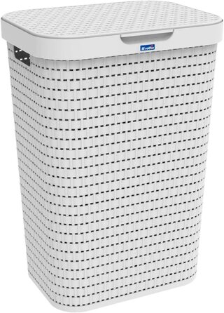 Кошик для білизни Rotho Country 55 л з кришкою, імітація ротангу, білий, пластик PP, без BPA