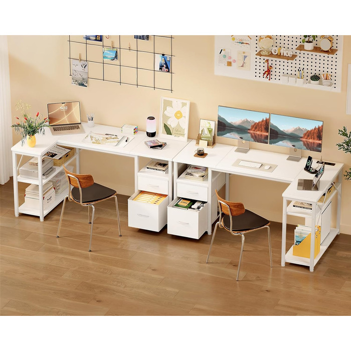 Кутовий письмовий стіл Coleshome з 2 шухлядами та полицею, 140x80 см, білий. Ігровий стіл для дому та офісу з розеткою