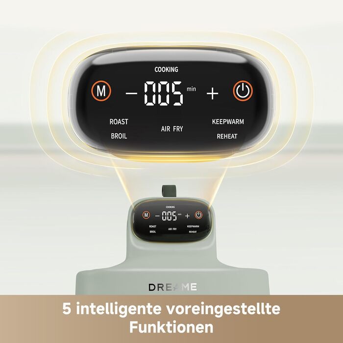 Фритюрниця Dreame Tasti AirFryer 5-в-1 з скляною чашею, 2.5L + 4.5L, 3D-конвекція, сенсорний дисплей, для дому та подорожей