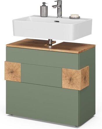 Тумба під умивальник Vicco Eden, зелена, 70 x 64.5 см, з 2 шухлядами для ванної кімнати