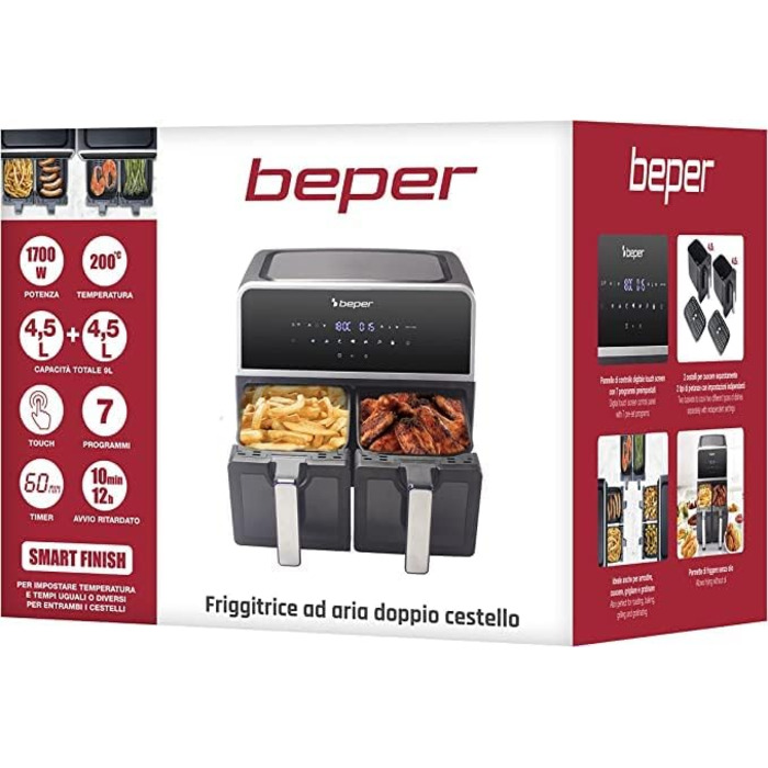 Аерофритюрниця BEPER P101FRI090 з двома камерами, 9 л (4,5 л на кошик), 7 програм