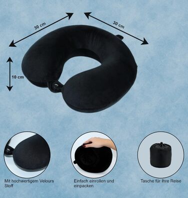 Подорожня подушка-натиранік U-подібна з ефектом пам'яті Memory Foam, м'який чохол, чорна — для літака, авто та офісу