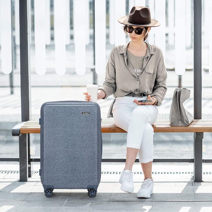 Чемодан KONO середнього розміру, 60L, ABS+PC, білий/коричневий, з TSA замком