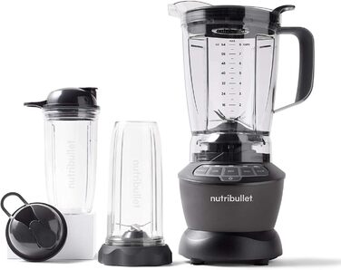 Блендер Nutribullet 1000 Вт, електричний, 1,6 л, мультифункціональний, сірий, модель NBF450DG (2020), професійний стаціонарний міксер
