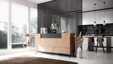 Комод Newfurn чорний дикий дуб, вінтажний індустріальний стиль, 180x90x42 см, для вітальні, спальні, передпокою, їдальні