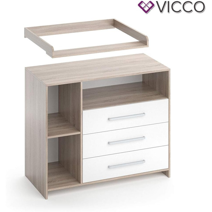 Комод-гойдалка Vicco Oskar з приставкою для гойдання, білий/сонома/сонома, 113 x 100 см
