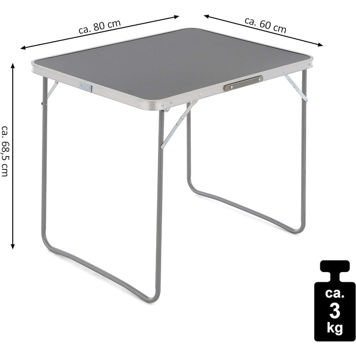 Складаний стіл Sonlex для кемпінгу та балкона, сірий, 80x60x70 см, легкий портативний стіл-кейс з ручкою
