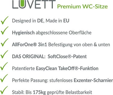 Сидіння для унітазу LUVETT C900, овальне, з м'яким закриттям, легке очищення, знімне, дюропласт, біле, переможець Red Dot Design Award