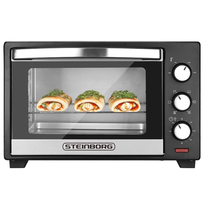 Steinborg Mini Backofen 25л – Електрична міні-піч 3-в-1 для піци та випічки з конвекцією, 1600 Вт, таймер 60 хв, деко для крихт