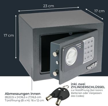 Міні-сейф HMF 46126-11 з кодовим замком, меблевий, антрацит, 23x17x17 см