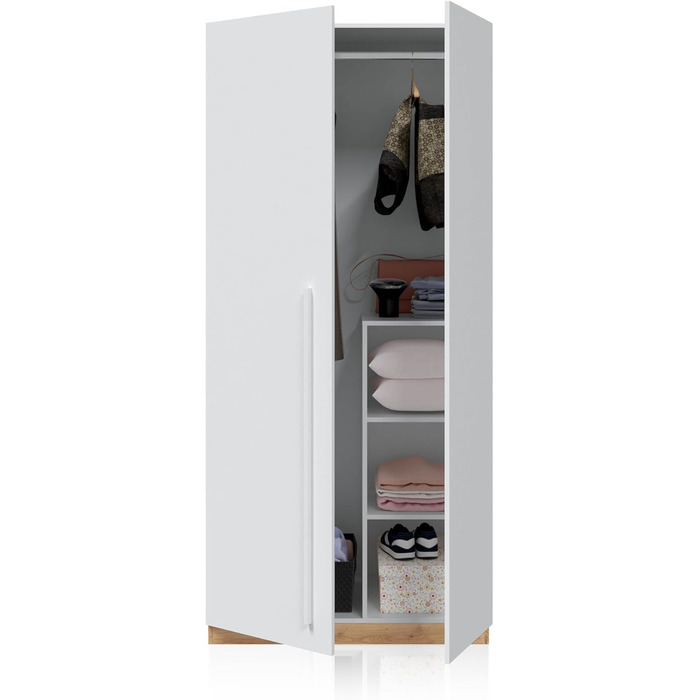 Ліжко дитяче Habitdesign Noa з 2 ящиками, білий та ехо-дуб, 97x77x196 см (без ламелей)
