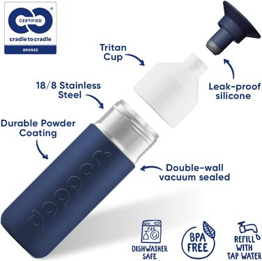 Термос Dopper Insulated Breaker Blue 580 мл – термочашка з нержавіючої сталі, для кави, чаю, подвійні стінки, не протікає, зберігає холод до 24 годин, тепло до 9 годин