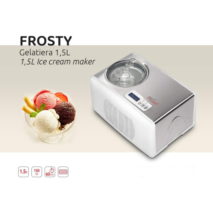 Морозивниця з компресором Melchioni Family FROSTY, автоматична, 150 Вт, 1,5 л, для морозива, йогурту та сорбетів, цифровий таймер, знімна чаша, біла