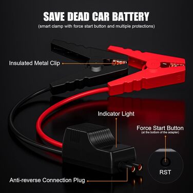 Бустер автозапуску Povasee Starthilfe Powerbank 5000A для бензинових та дизельних двигунів (до 10л), пусковий пристрій 12V з LCD-дисплеєм, USB-портами та LED-ліхтарем, сірий