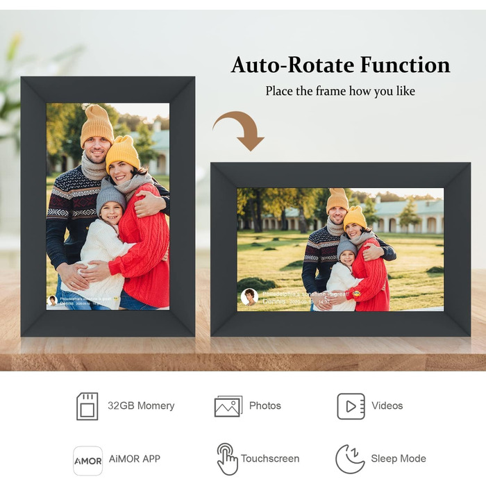 Цифровий фоторамка WiFi 10,1 дюйма, IPS HD сенсорний екран, 32GB, автоматичне обертання, підключення з будь-якого місця, чорний колір